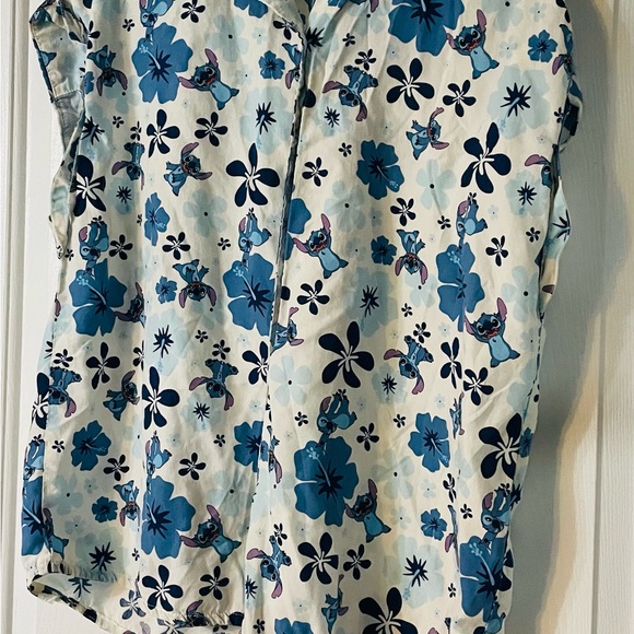 Disney Tops - Disney Store / Parks Stitch Tropical Blue and White Floral Shirt